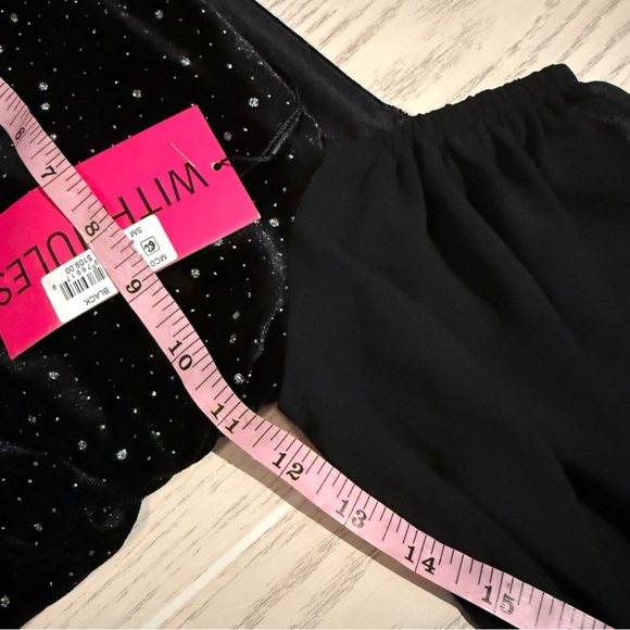 With Jules Girls Black Velvet Party Dress Ruched Puff Sleeve Size Small NEW - Picture 5 of 10